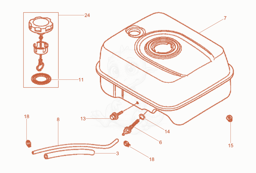 Exploded parts diagram of the Fuel Tank of a Wacker Neuson VP1340AWCN, with numbered balloons