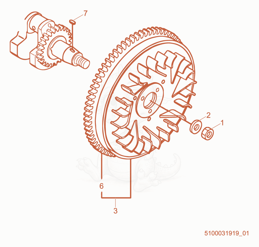 Exploded parts diagram of the Flywheel of a Wacker Neuson RD7YE, with numbered balloons