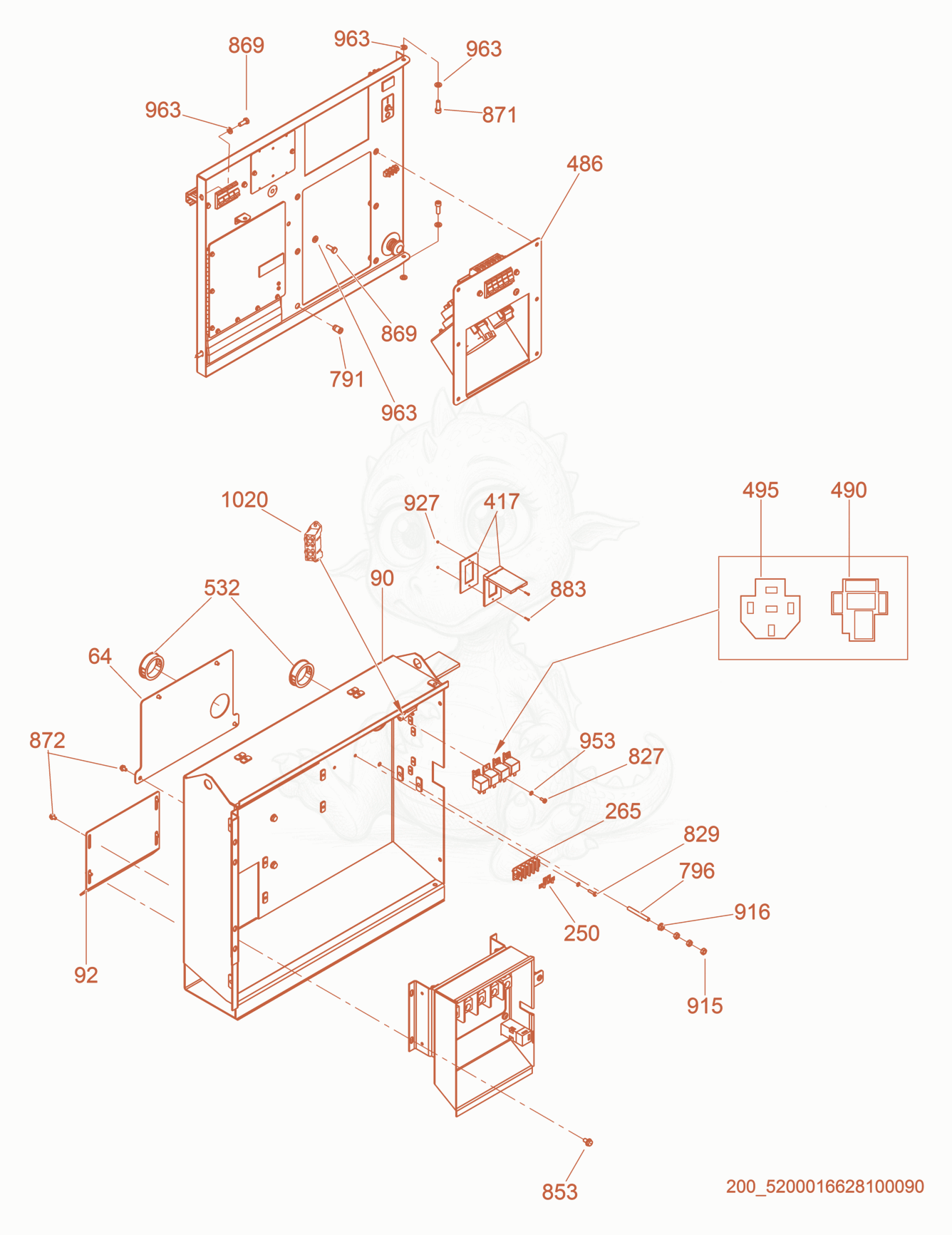 Exploded parts diagram of the Fuse Block / Relay of a Wacker Neuson G20, with numbered balloons