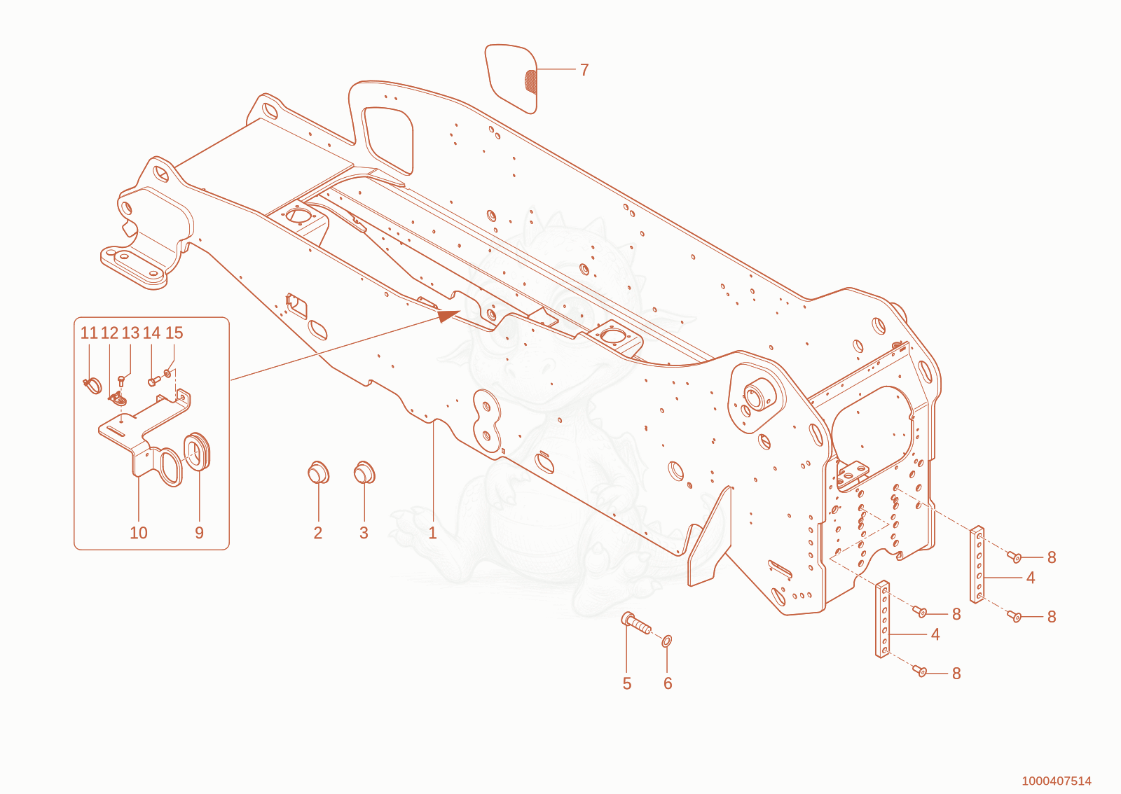 Exploded parts diagram of the Frame of a Wacker Neuson TH627(418-12), with numbered balloons