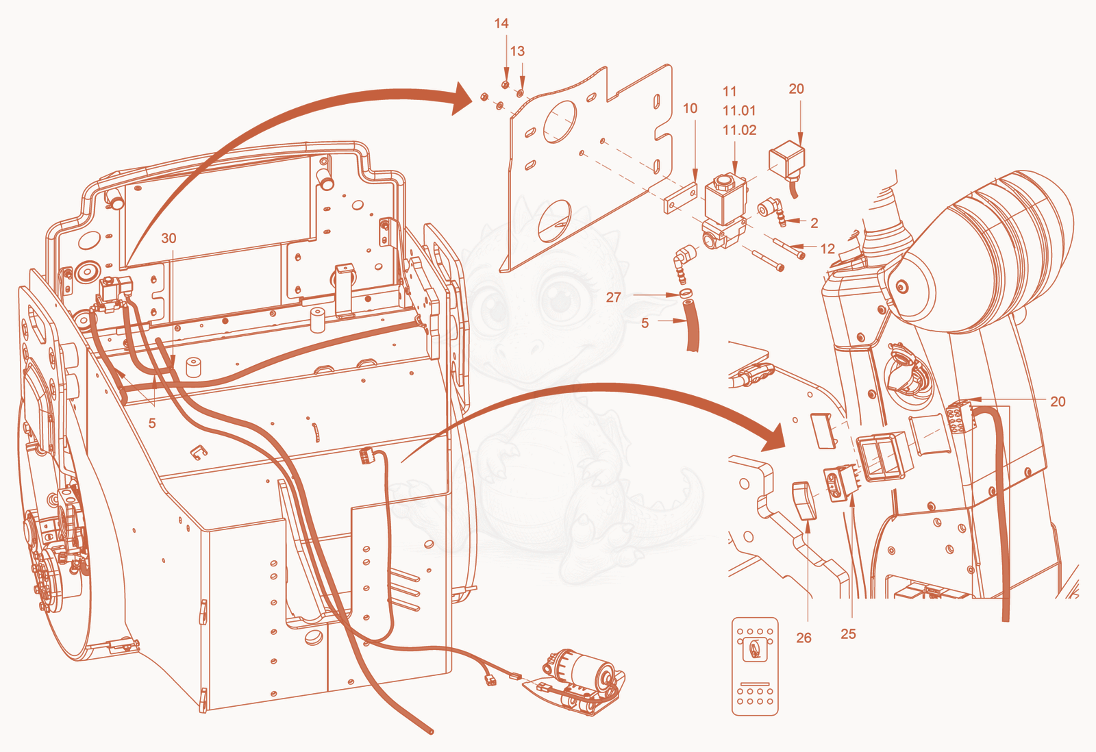 Exploded parts diagram of the Sprinkling of a Wacker Neuson RD45-140, with numbered balloons