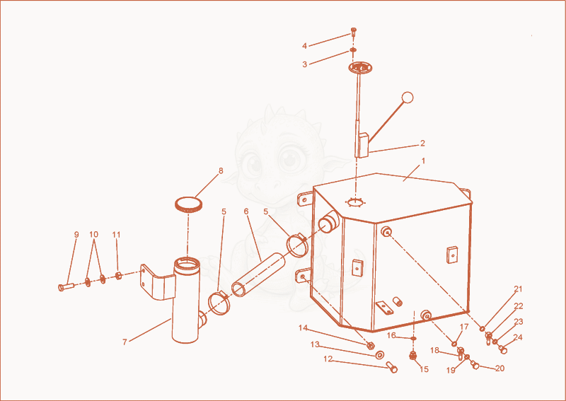 Exploded parts diagram of the fuel tank of a Wacker Neuson 3501AA, with numbered balloons