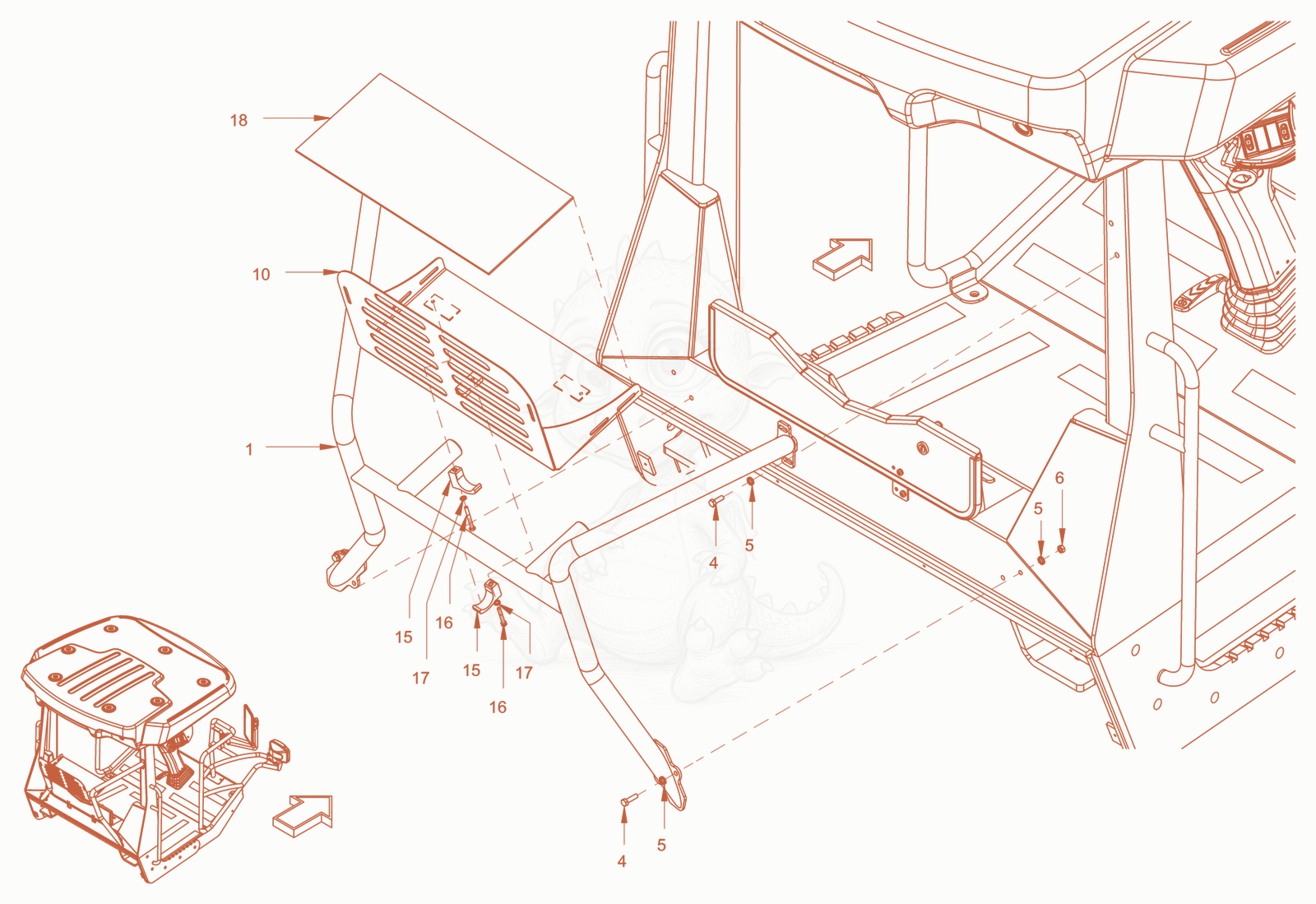 Exploded parts diagram of the place of deposit of a Wacker Neuson RC110USROPS, with numbered balloons