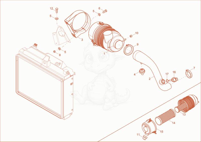 Despiece del air cleaner de una máquina Wacker Neuson DW40, con globos numerados