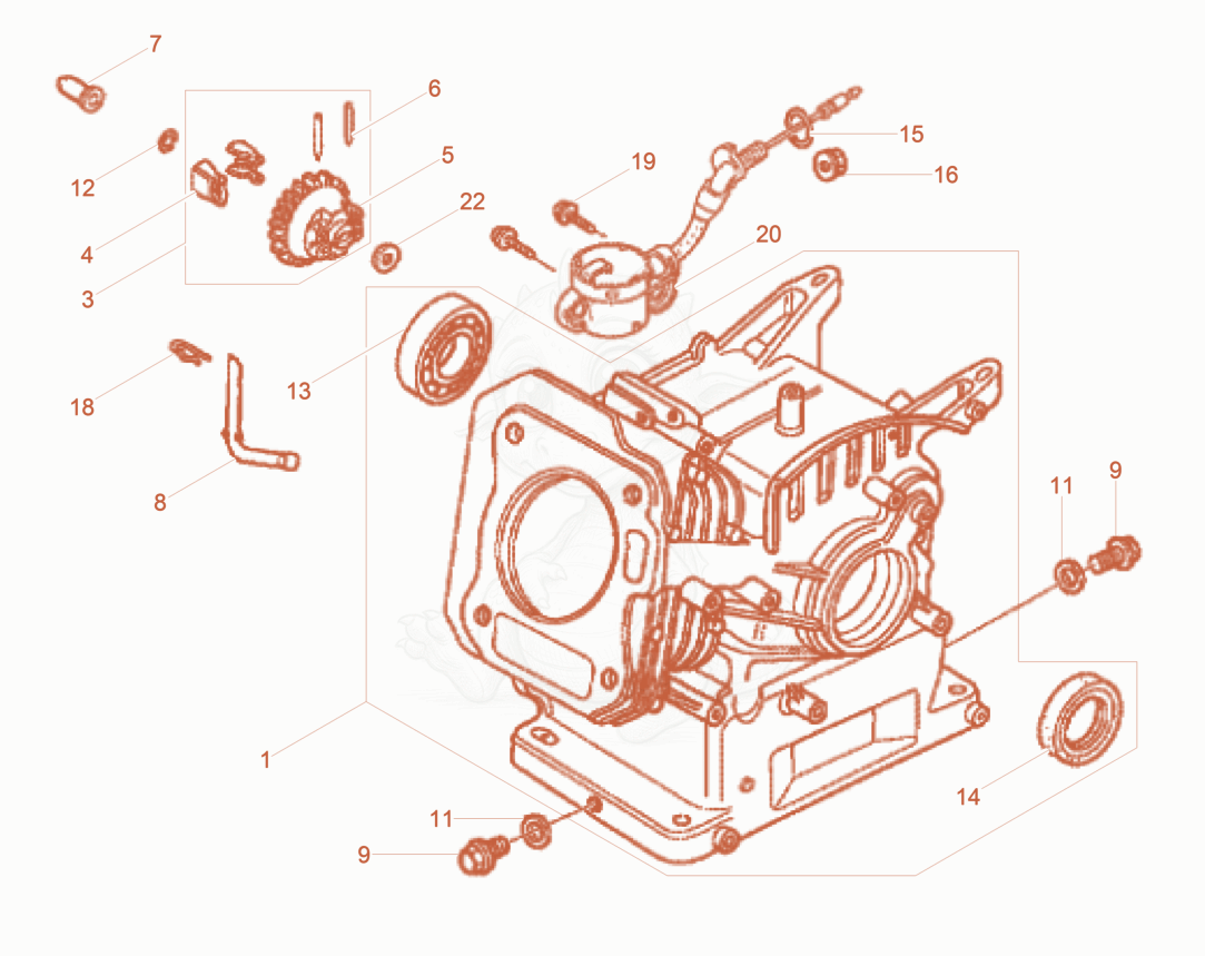 Exploded parts diagram of the Cylinder housing of a Wacker Neuson XPSKMAT, with numbered balloons