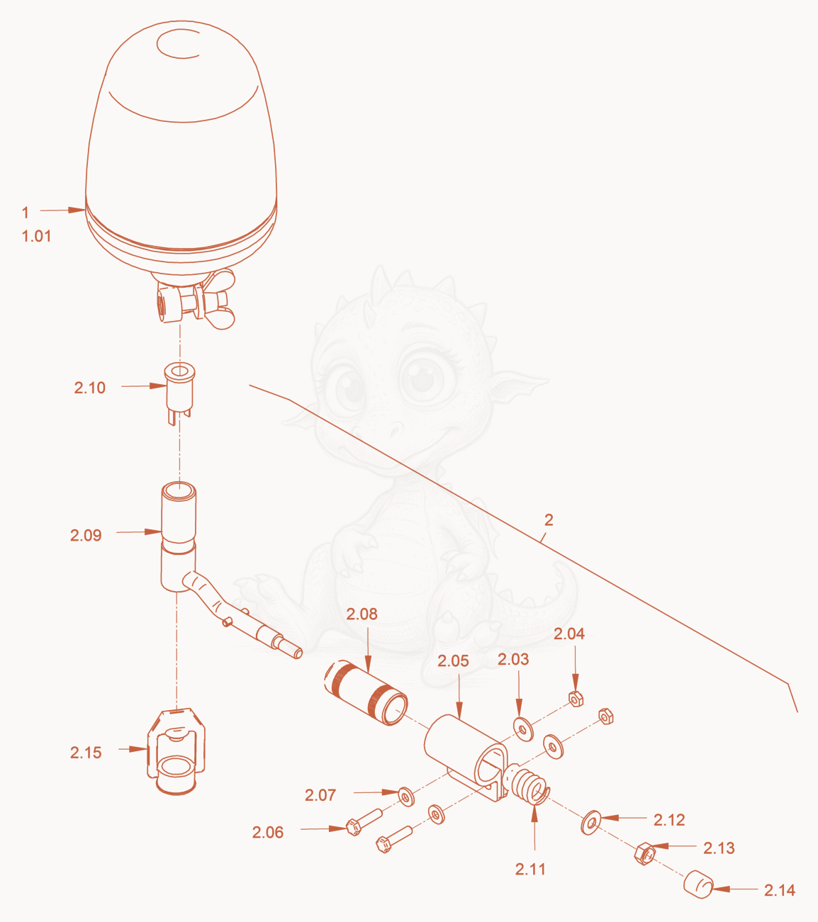 Exploded parts diagram of the Warning Light of a Wacker Neuson RC70VOUS, with numbered balloons