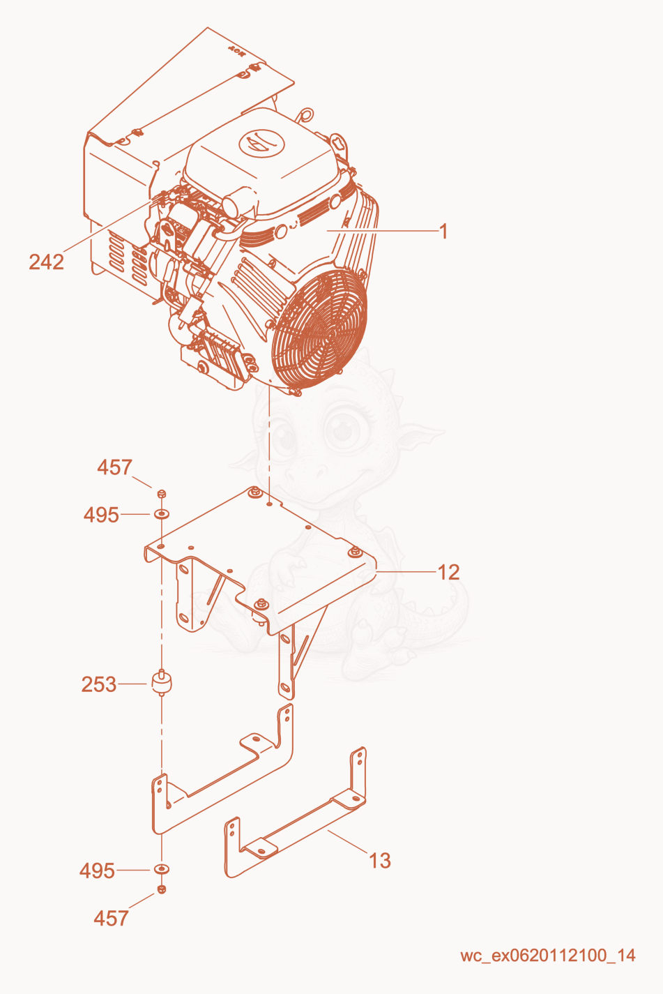 Exploded parts diagram of the Engine Compartment of a Wacker Neuson CRT48-35V, with numbered balloons