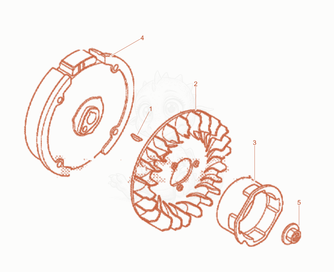 Exploded parts diagram of the Fly wheel of a Wacker Neuson A5000/160ISO, with numbered balloons