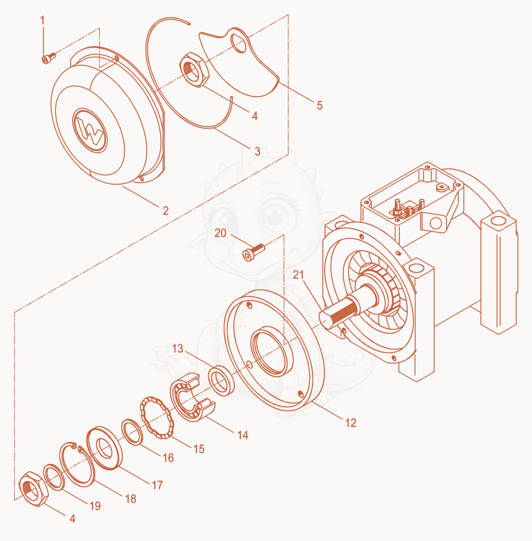 Despiece del External Vibrator cpl. de una máquina Wacker Neuson AR54/6/048, con globos numerados