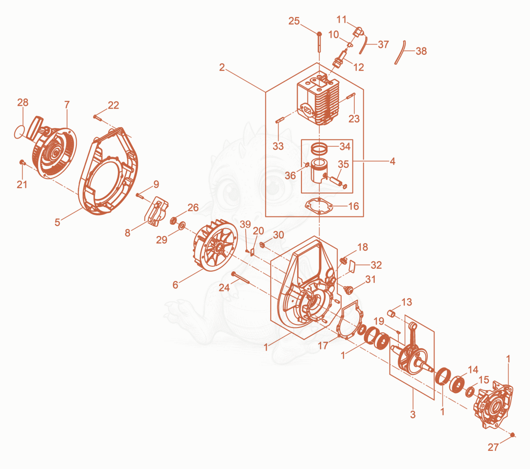 Exploded parts diagram of the Standard Engine cpl. of a Wacker Neuson BS30, with numbered balloons