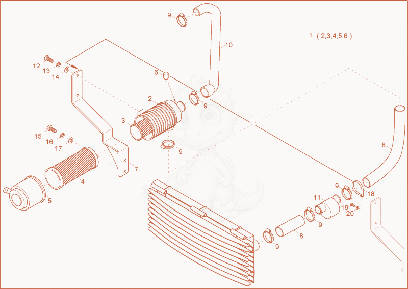 Exploded parts diagram of the air cleaner of a Wacker Neuson 3501AB, with numbered balloons