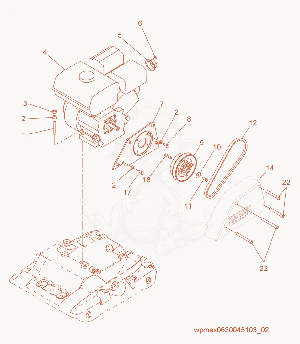 Exploded parts diagram of the Drive cpl. of a Wacker Neuson WP1540AW, with numbered balloons