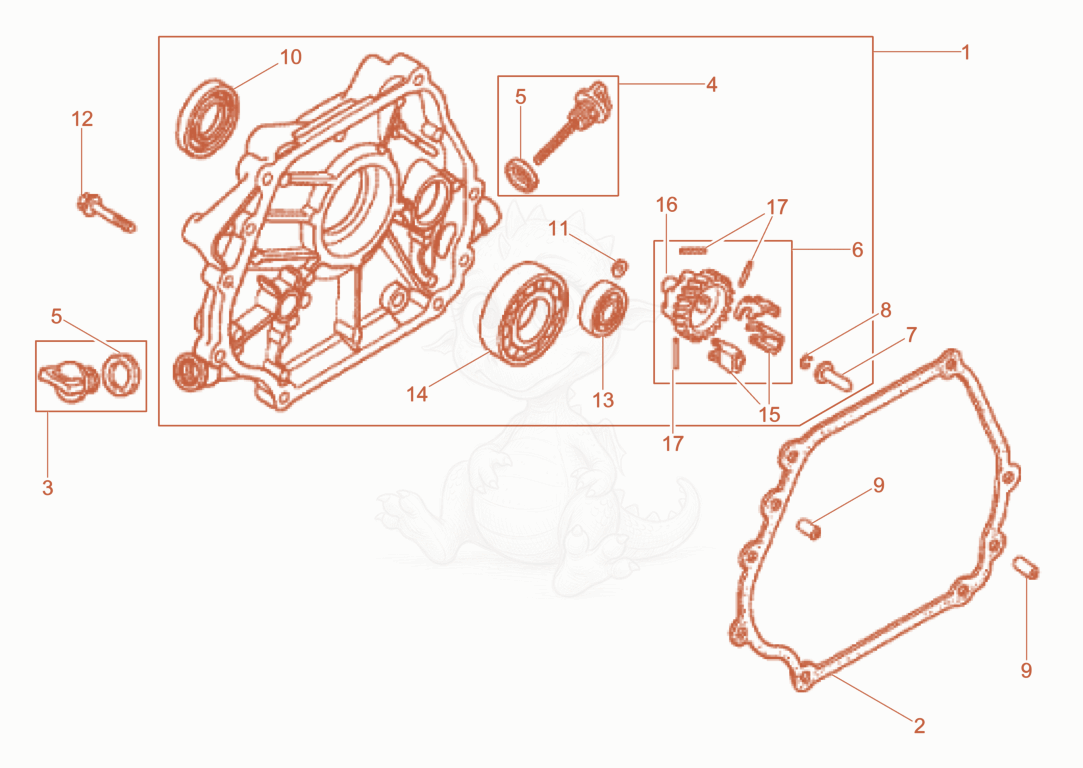 Despiece del Crankcase cover de una máquina Wacker Neuson RD7AFBHRC, con globos numerados