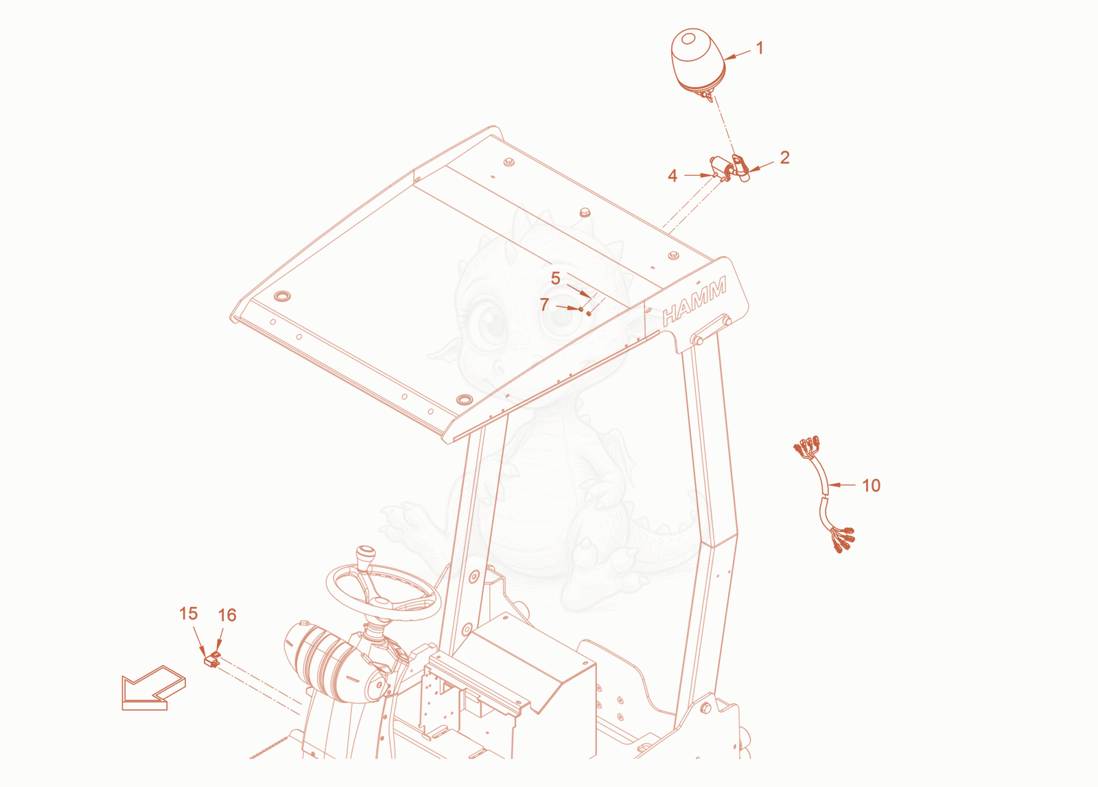 Exploded parts diagram of the rotary beacon of a Wacker Neuson RD45-140, with numbered balloons