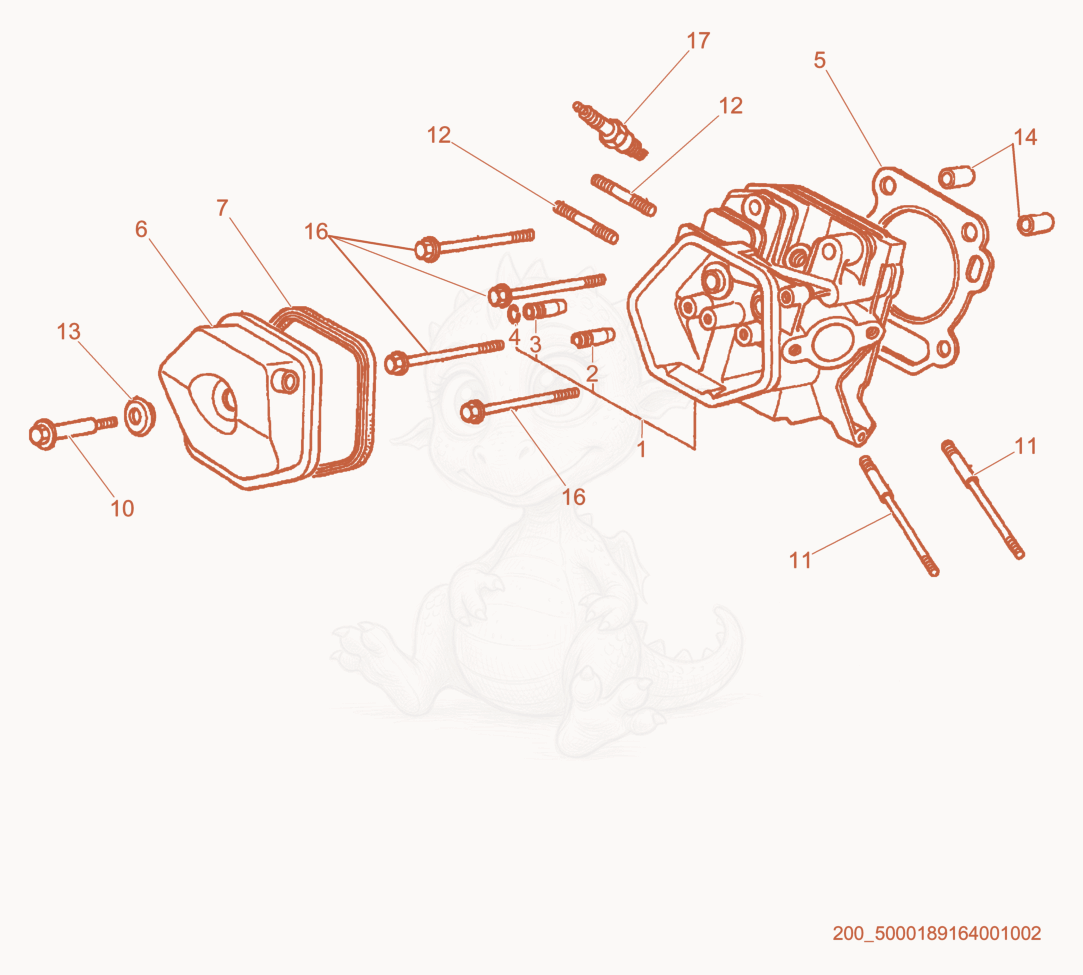 Exploded parts diagram of the Cylinder Head of a Wacker Neuson PT3A, with numbered balloons