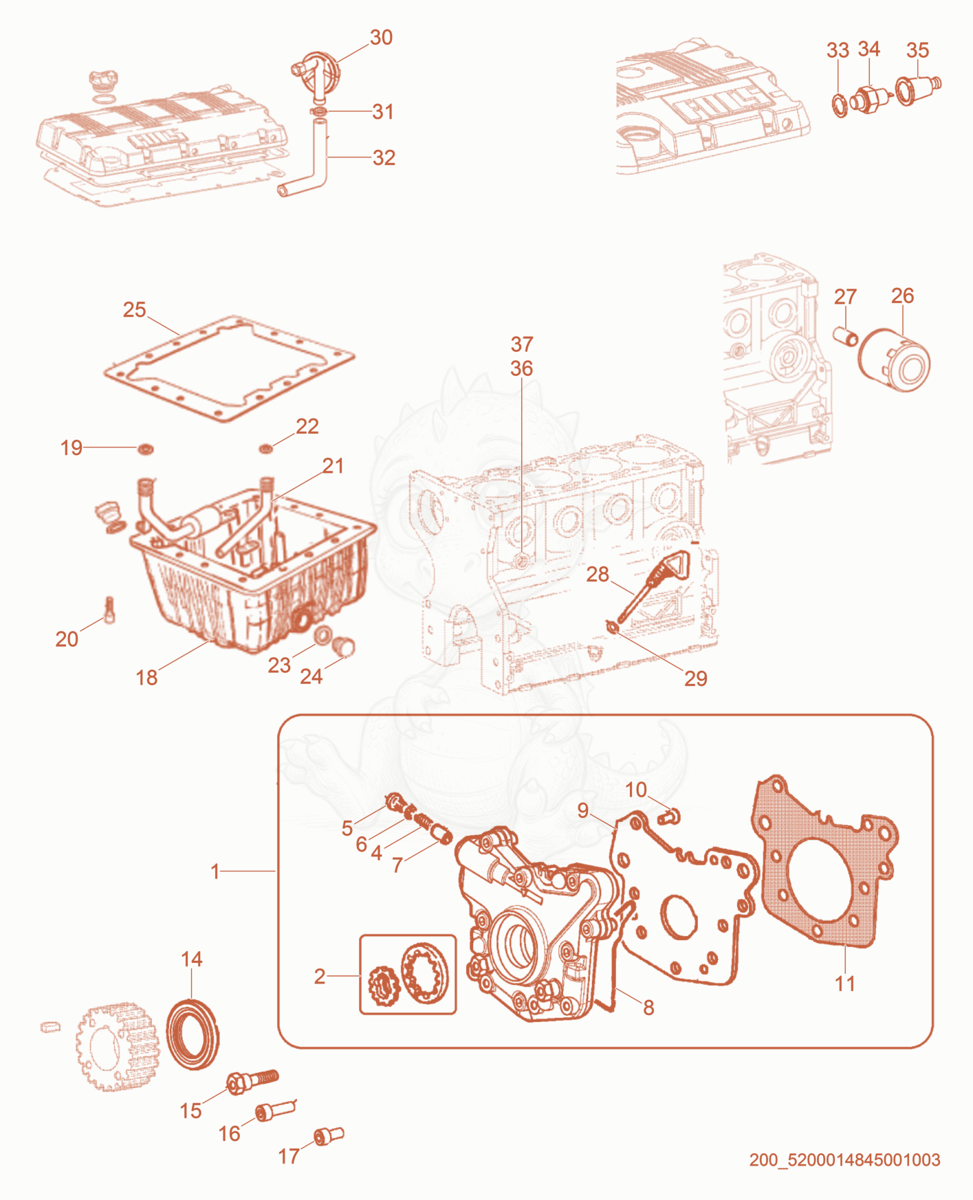Exploded parts diagram of the Lubrication System of a Wacker Neuson PT6LT(I), with numbered balloons
