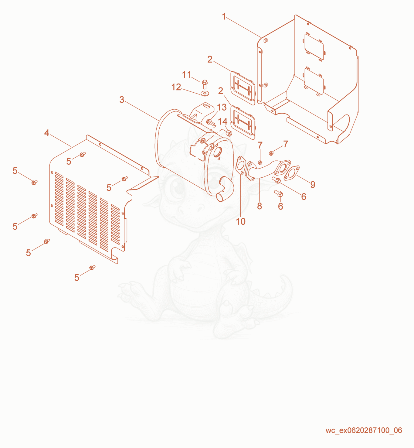 Exploded parts diagram of the Muffler cpl. of a Wacker Neuson GV3800A, with numbered balloons