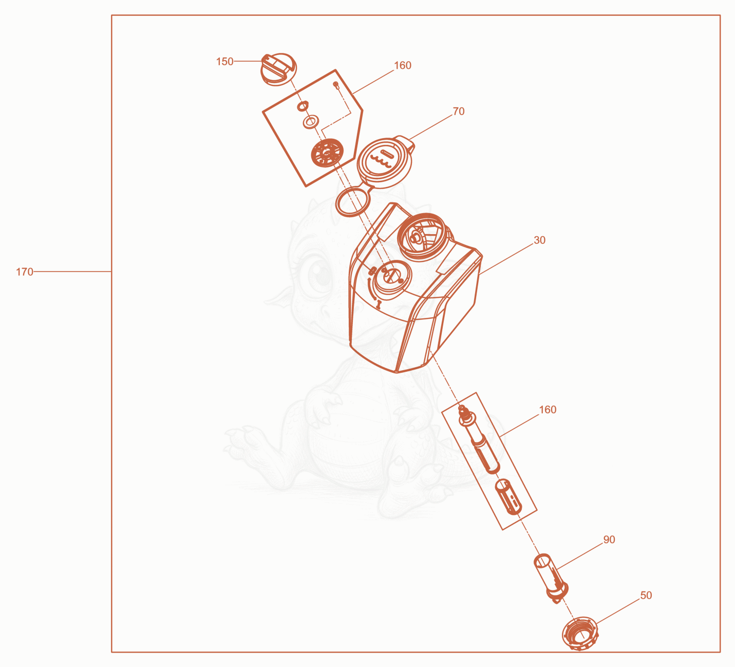 Exploded parts diagram of the Water System of a Wacker Neuson BPS1340BW, with numbered balloons
