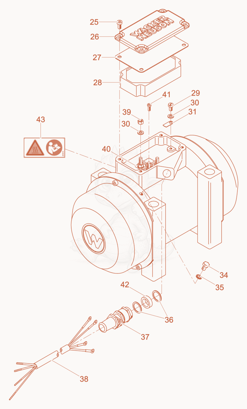 Exploded parts diagram of the External Vibrator cpl. of a Wacker Neuson AR54/6/250, with numbered balloons