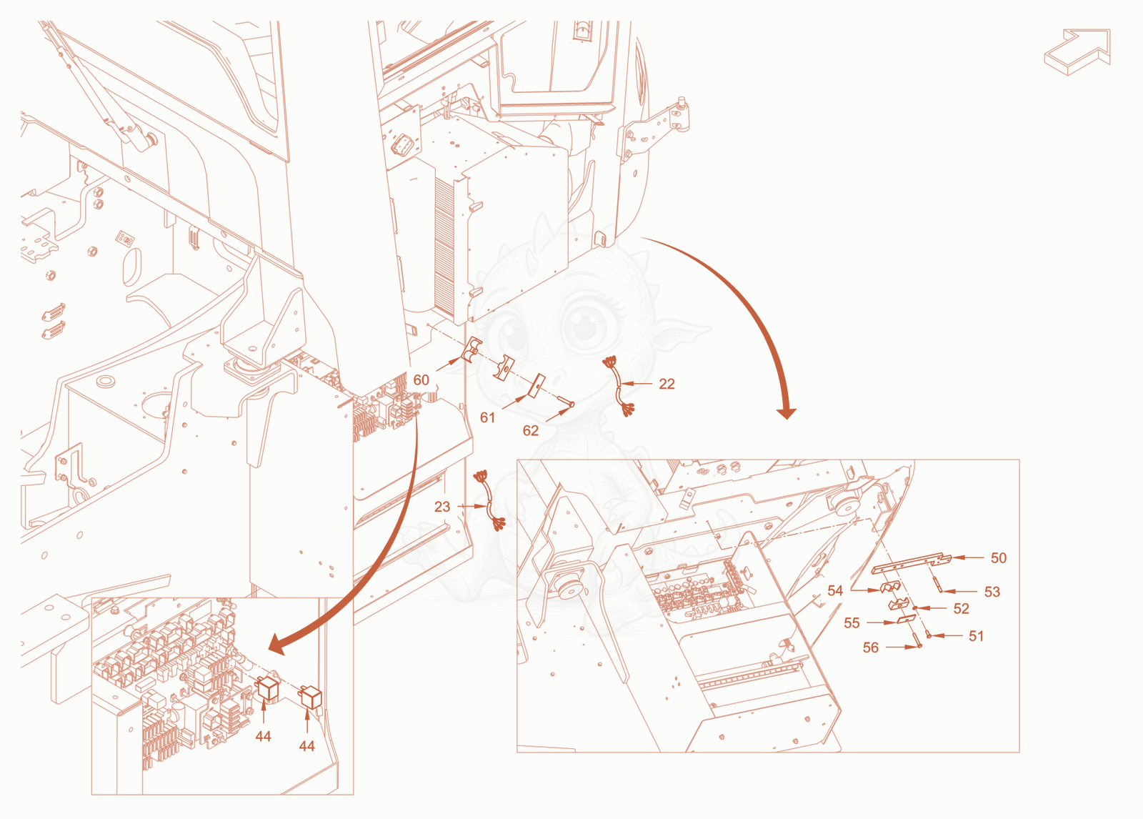 Exploded parts diagram of the electrical system of a Wacker Neuson RC110ROPS, with numbered balloons