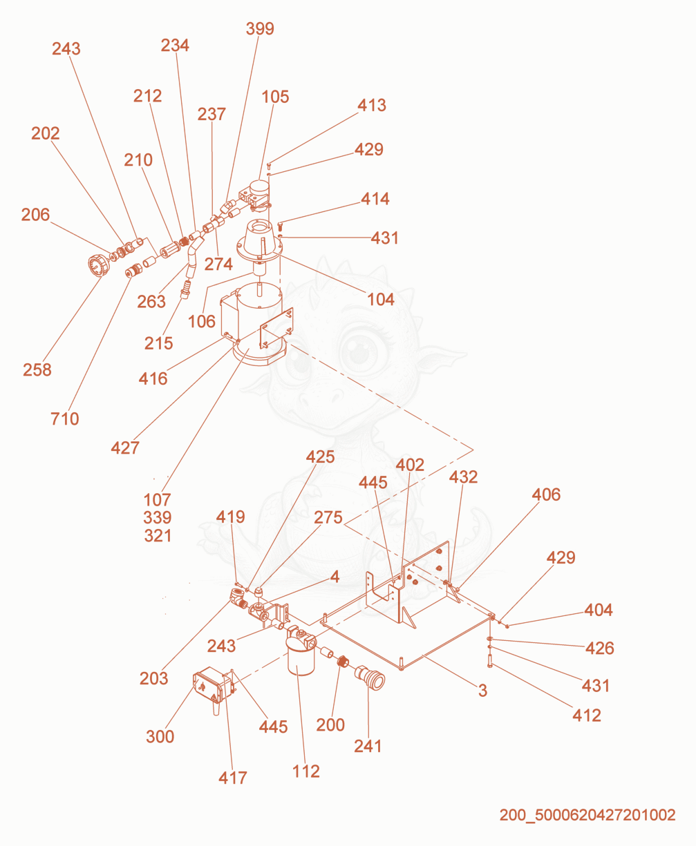 Exploded parts diagram of the Machine Components of a Wacker Neuson SPP4.4, with numbered balloons