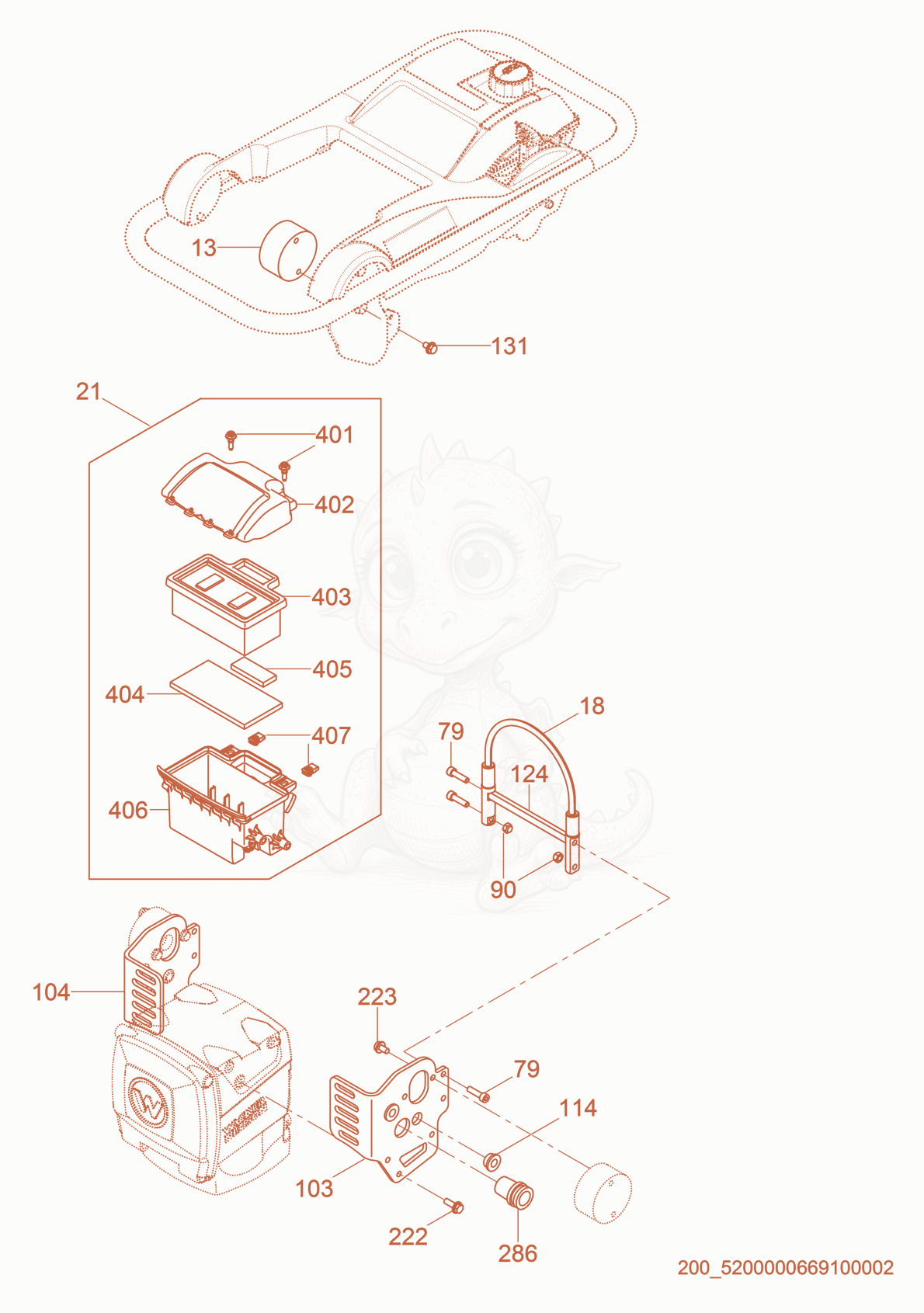 Exploded parts diagram of the Air Cleaner cpl. of a Wacker Neuson BS65-V, with numbered balloons