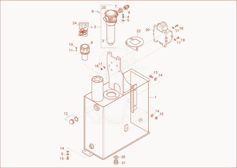 Exploded parts diagram of the HYDRAULIC OIL TANK (POWERSWIVEL) of a Wacker Neuson 6001, with numbered balloons