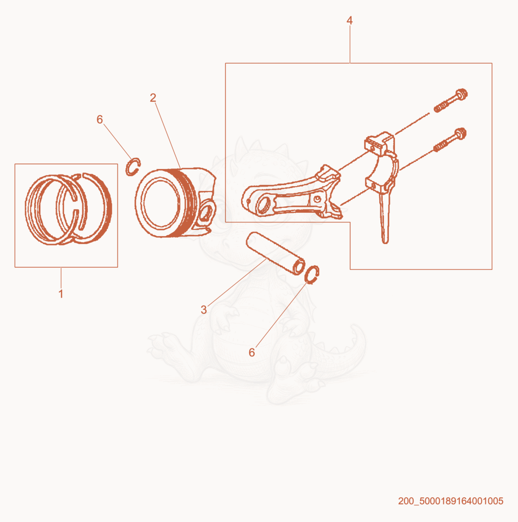 Exploded parts diagram of the Piston of a Wacker Neuson PT3A, with numbered balloons