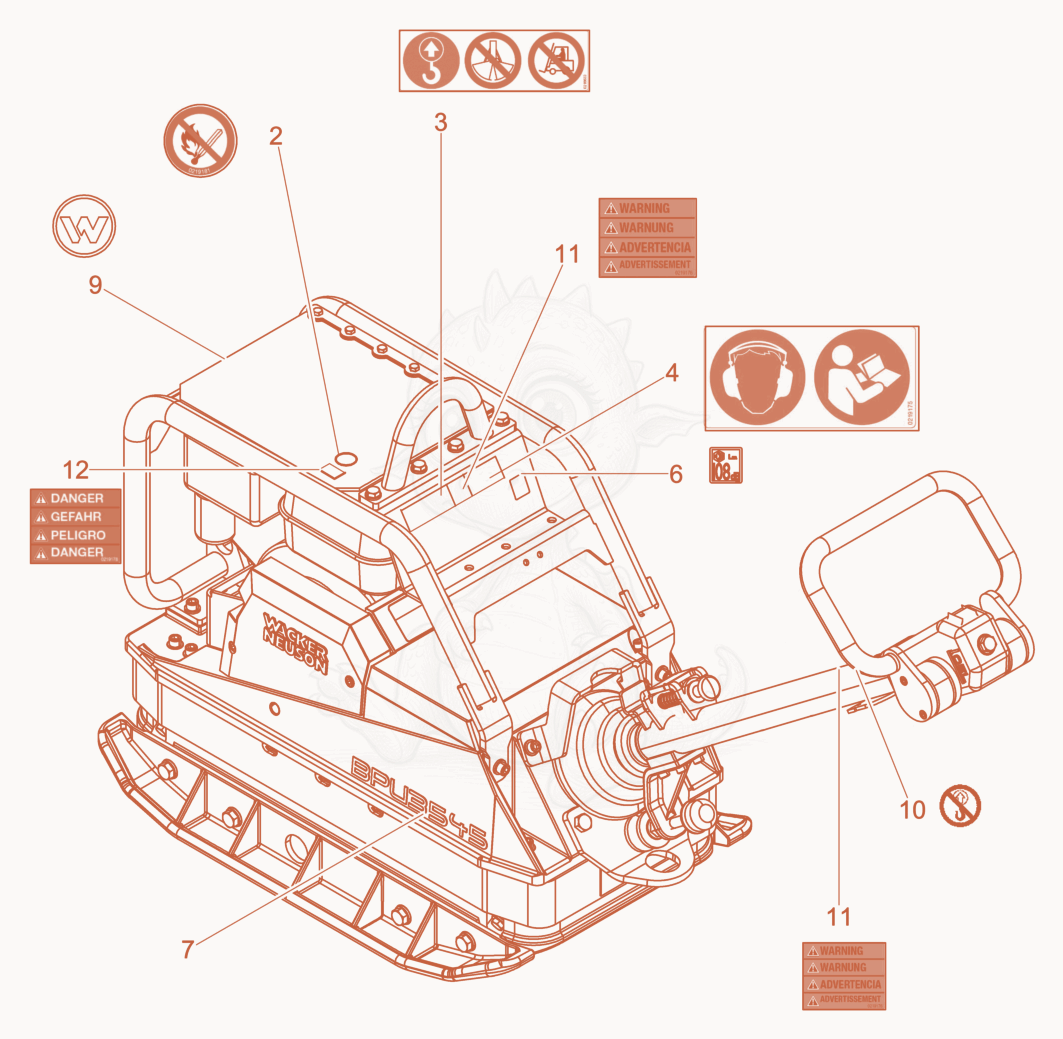 Exploded parts diagram of the Labels of a Wacker Neuson BPU3545AUS, with numbered balloons