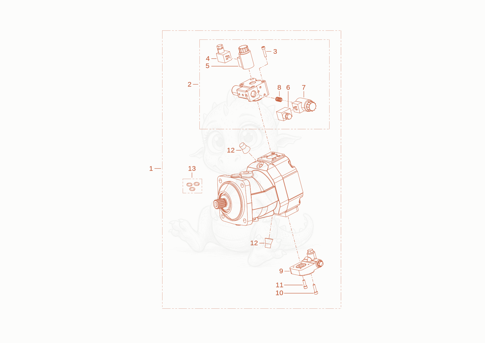 Exploded parts diagram of the displacement motor of a Wacker Neuson WL28, with numbered balloons