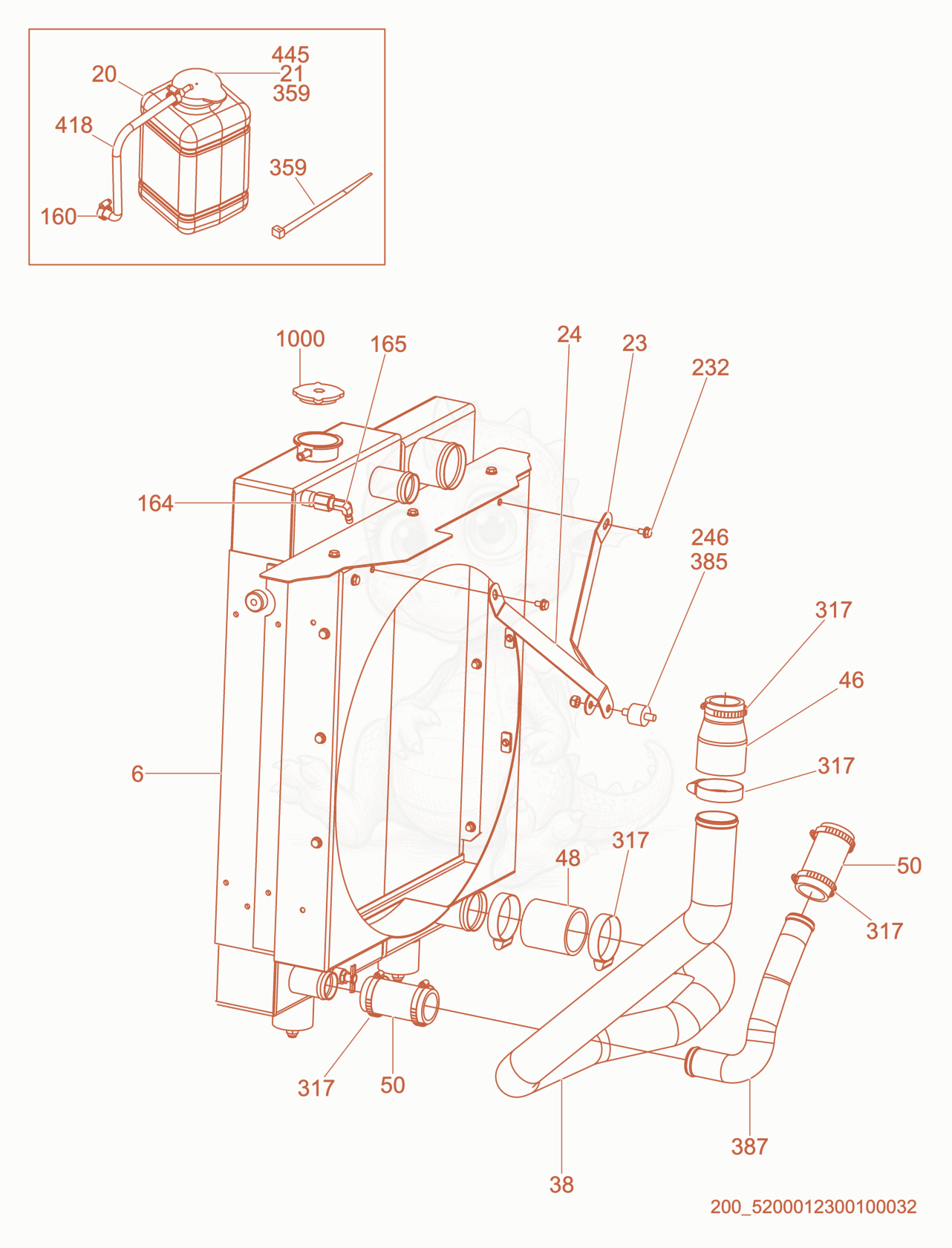 Exploded parts diagram of the Radiator Cpl. of a Wacker Neuson CRT60-74L, with numbered balloons