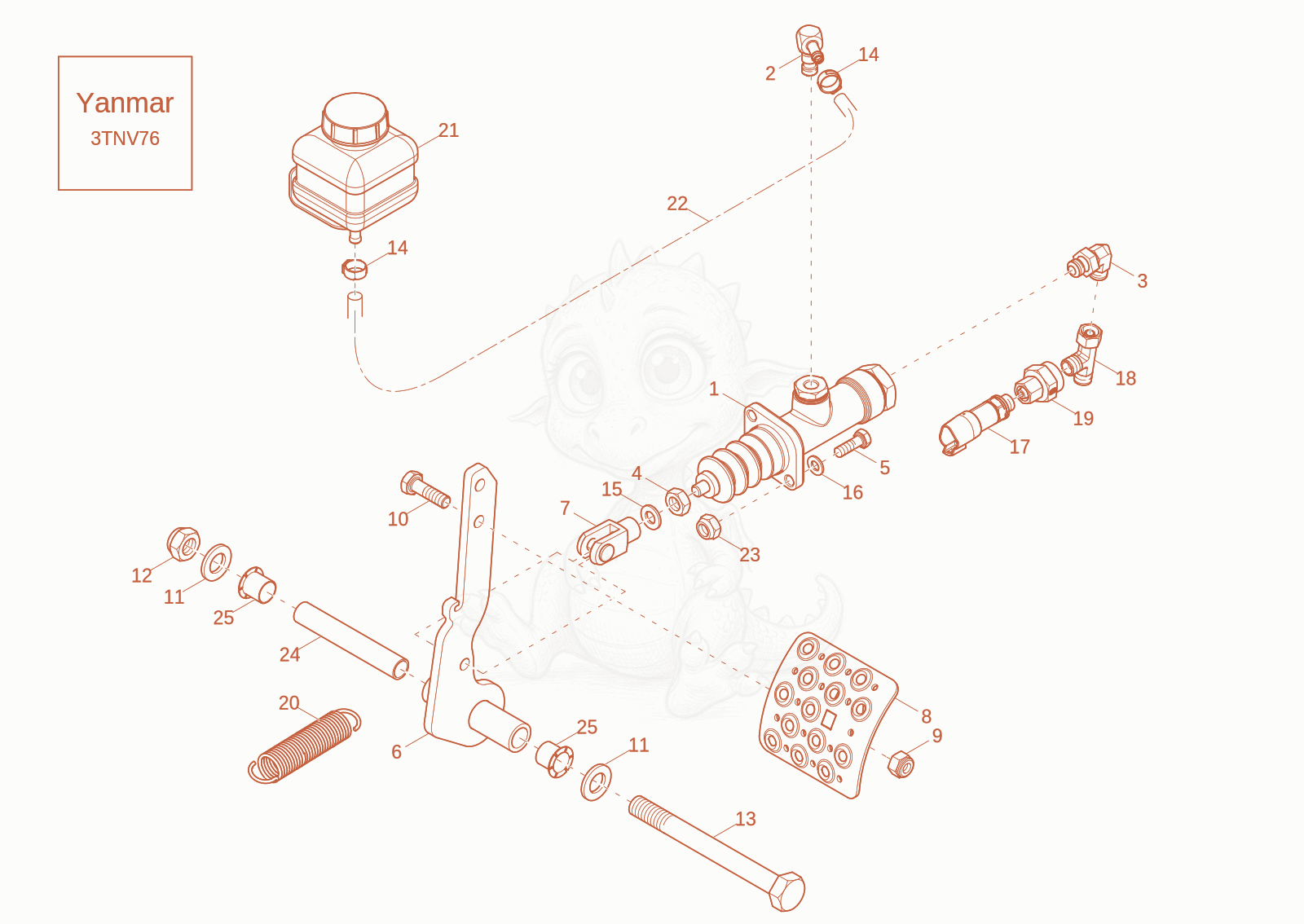 Exploded parts diagram of the FOOT BRAKE of a Wacker Neuson DW20-2, with numbered balloons