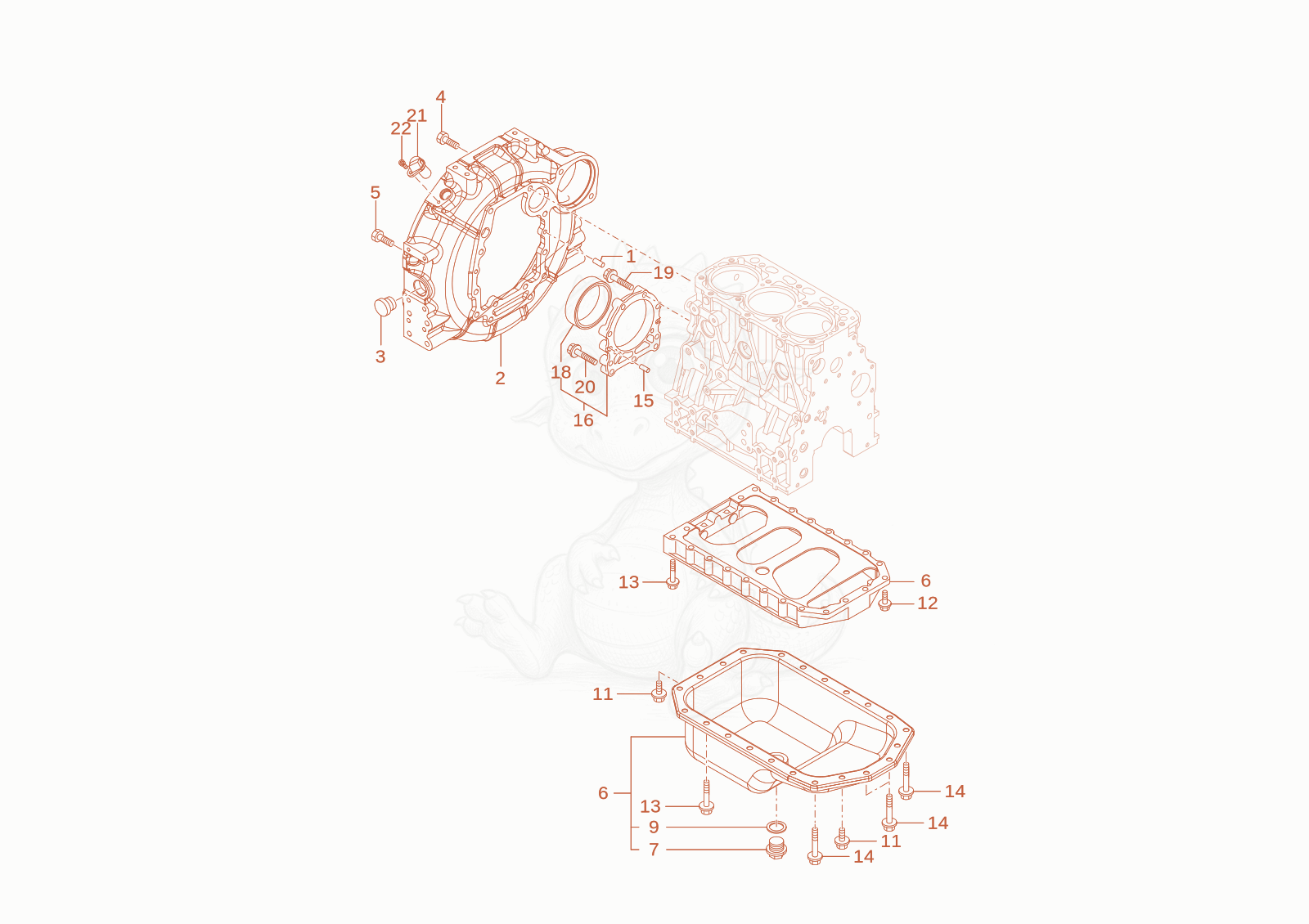 Exploded parts diagram of the oil sump of a Wacker Neuson WL28(A01-01), with numbered balloons