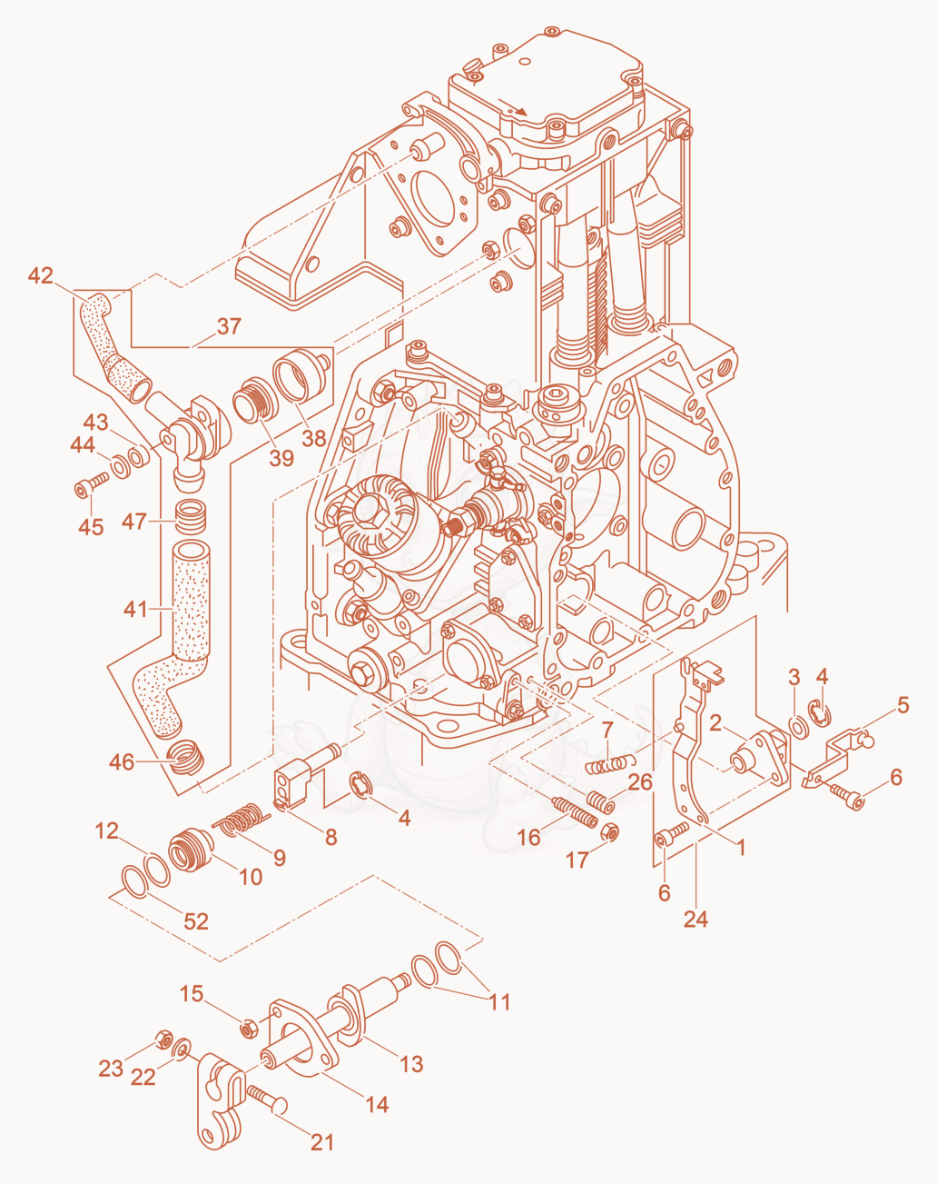 Despiece del Breather - Governor de una máquina Wacker Neuson DPU5545HEUS, con globos numerados