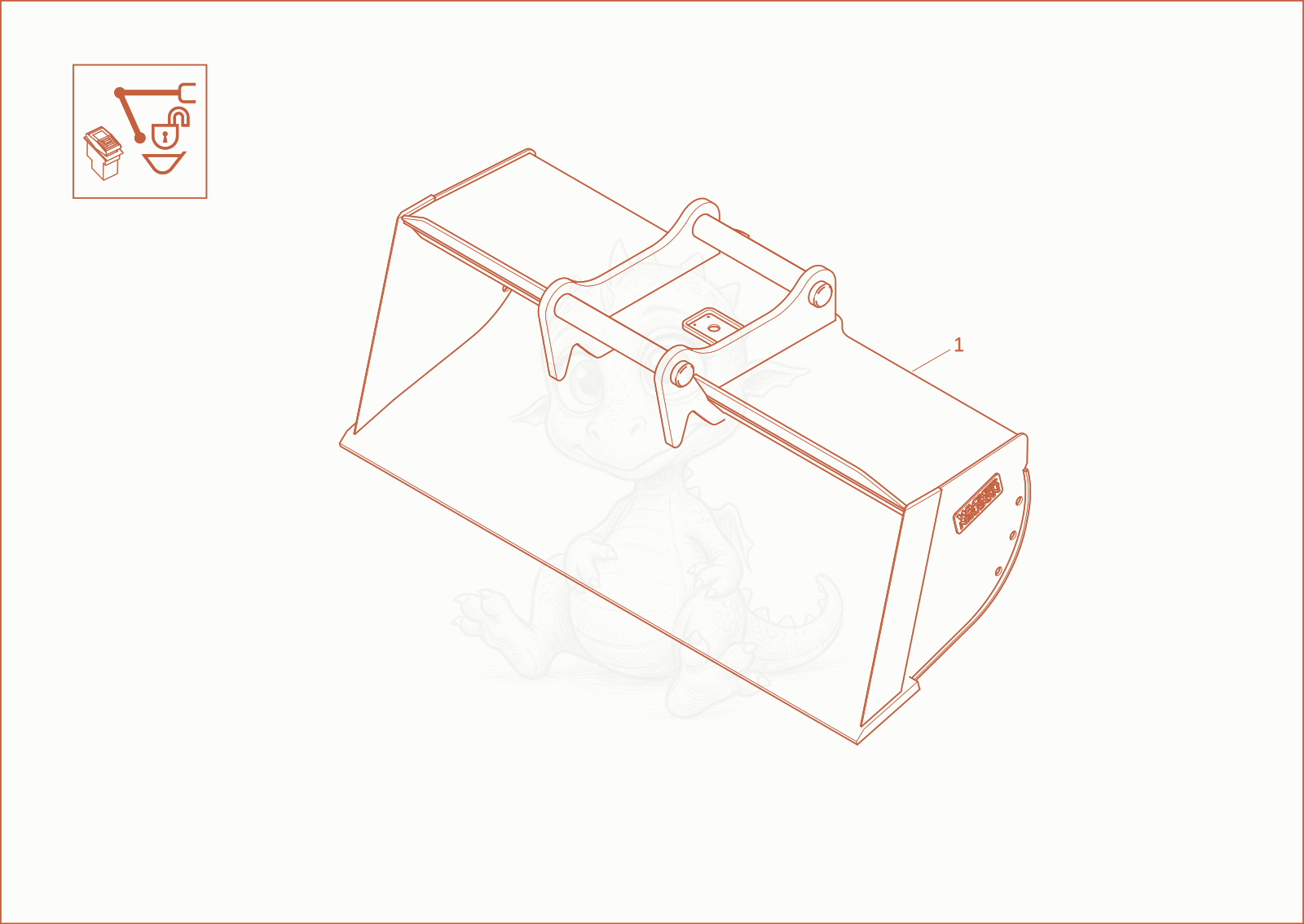 Exploded parts diagram of the trench bucket Easy Lock of a Wacker Neuson EZ53, with numbered balloons
