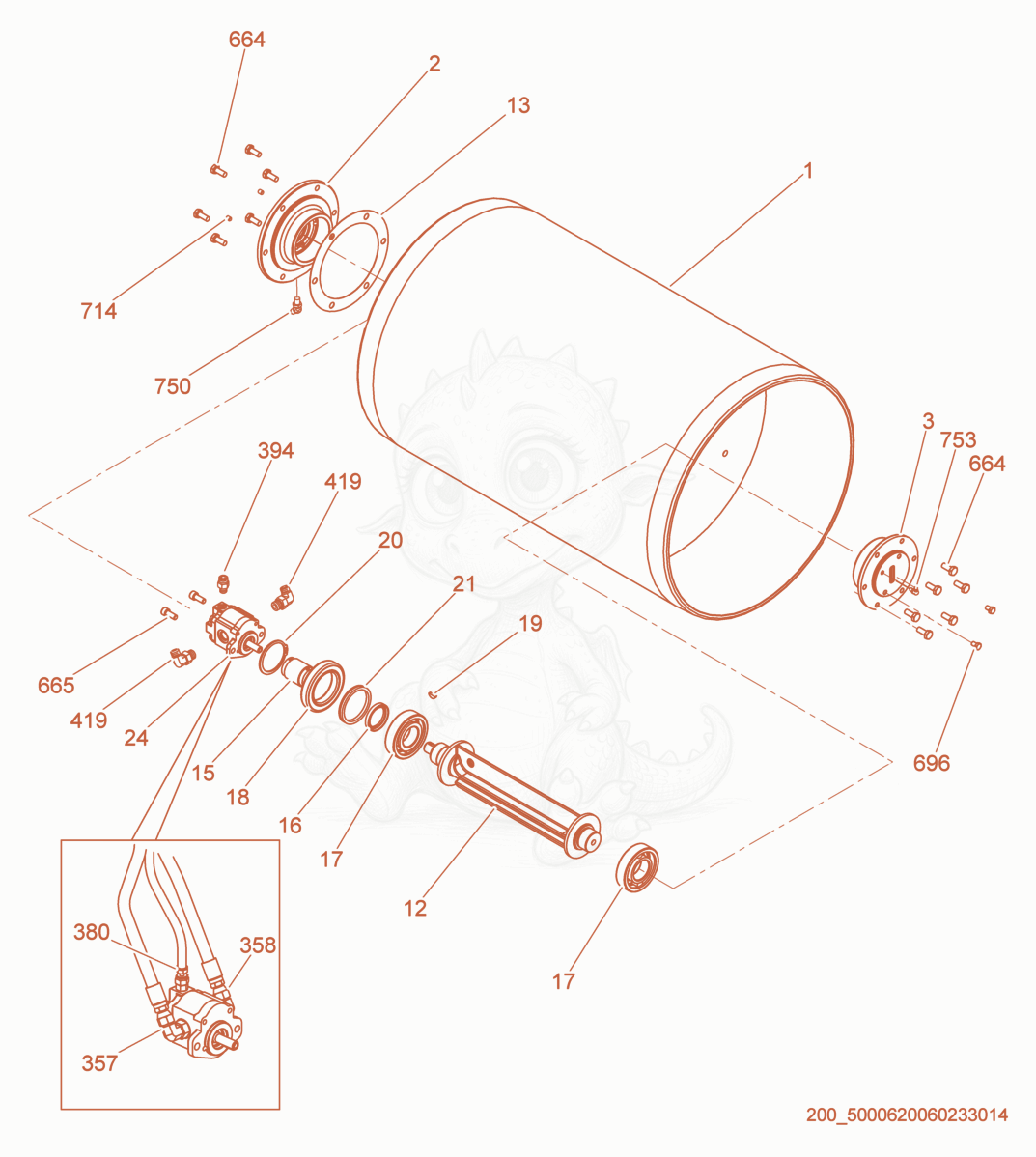Exploded parts diagram of the Exciter cpl. of a Wacker Neuson RD16-90, with numbered balloons