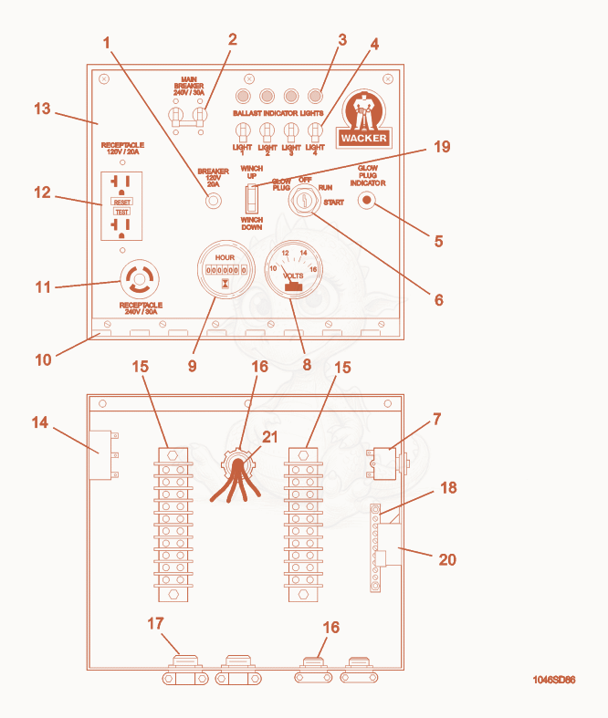 Despiece del Control Panel de una máquina Wacker Neuson LT4K, con globos numerados