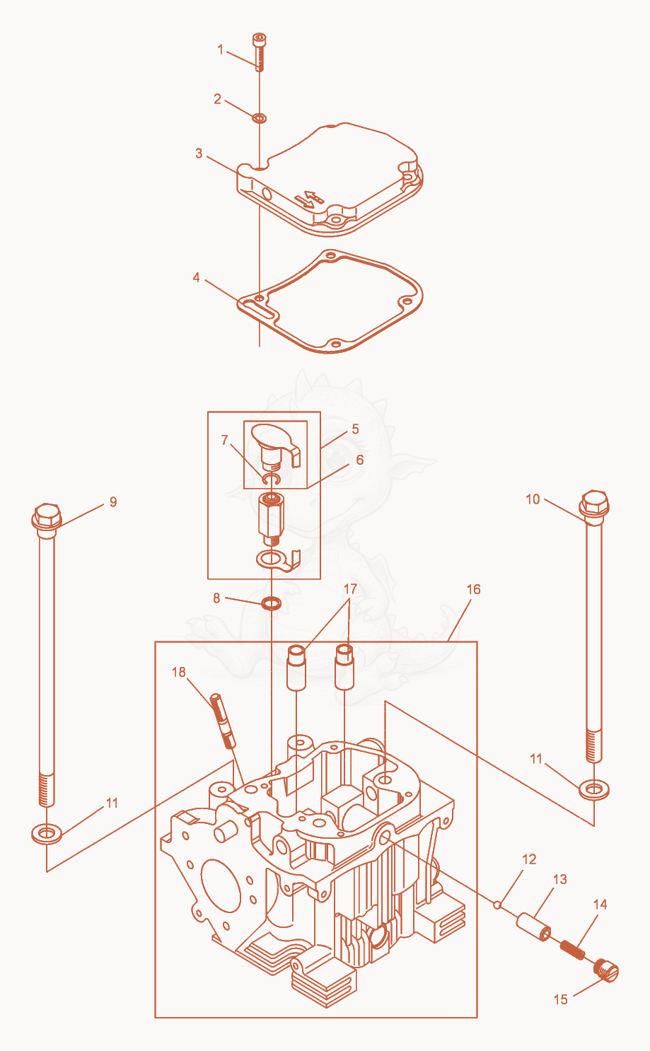 Exploded parts diagram of the Dosing Device-Cylinder Head of a Wacker Neuson DPU5045H, with numbered balloons