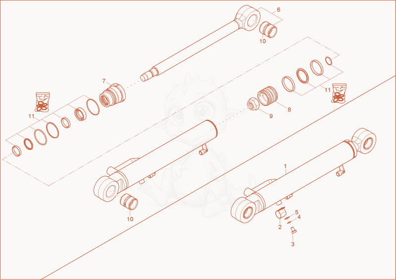 Exploded parts diagram of the bucket cylinder of a Wacker Neuson 803, with numbered balloons