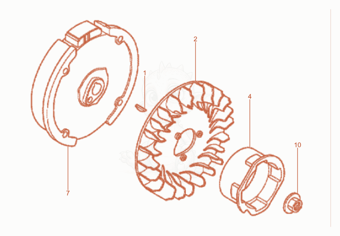 Exploded parts diagram of the Fly wheel of a Wacker Neuson GV2500A, with numbered balloons