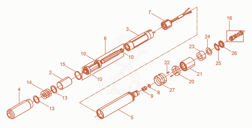 Exploded parts diagram of the Internal Vibrator cpl. of a Wacker Neuson IREN57ST1, with numbered balloons