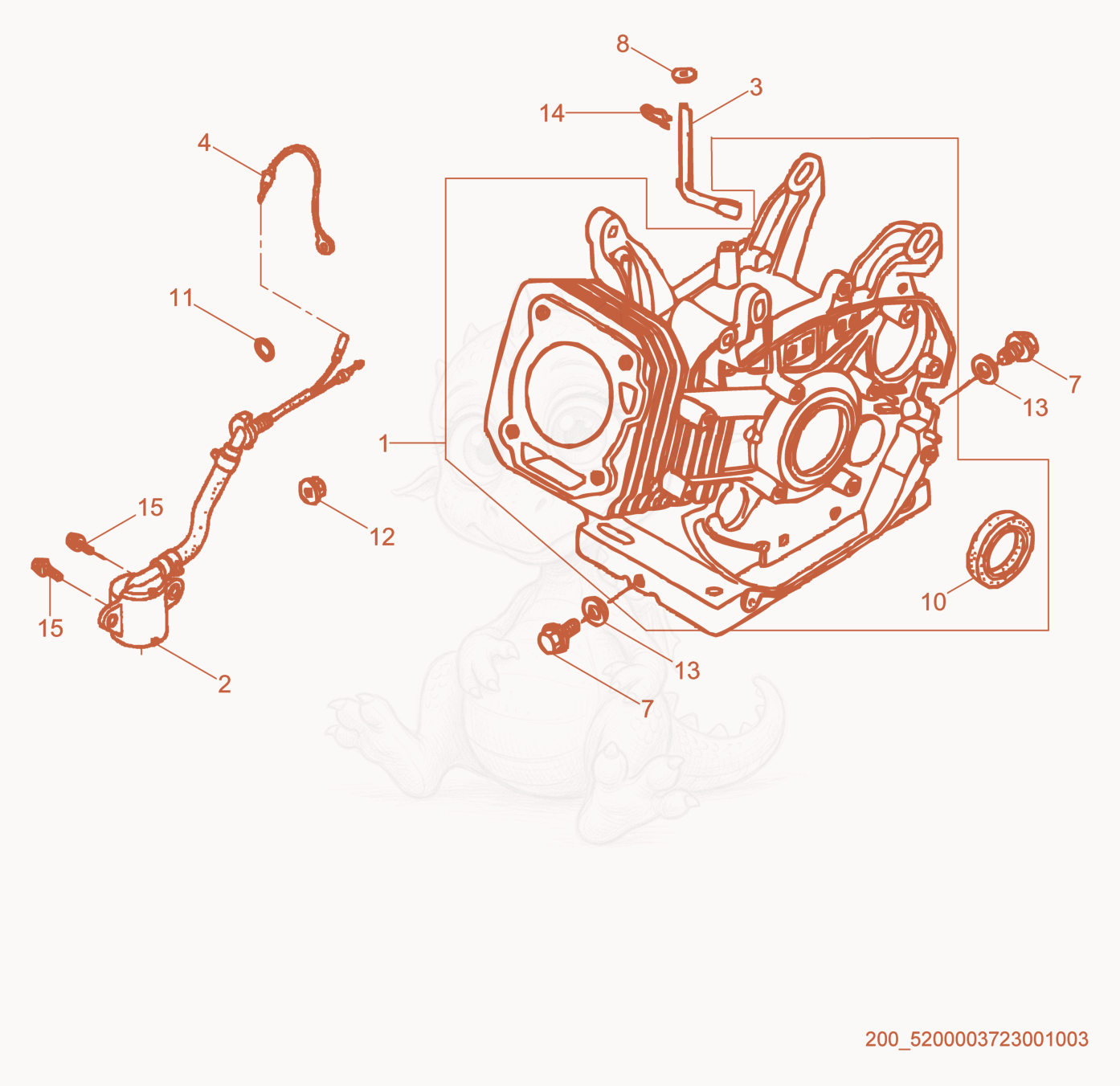 Exploded parts diagram of the Cylinder of a Wacker Neuson GV3800, with numbered balloons