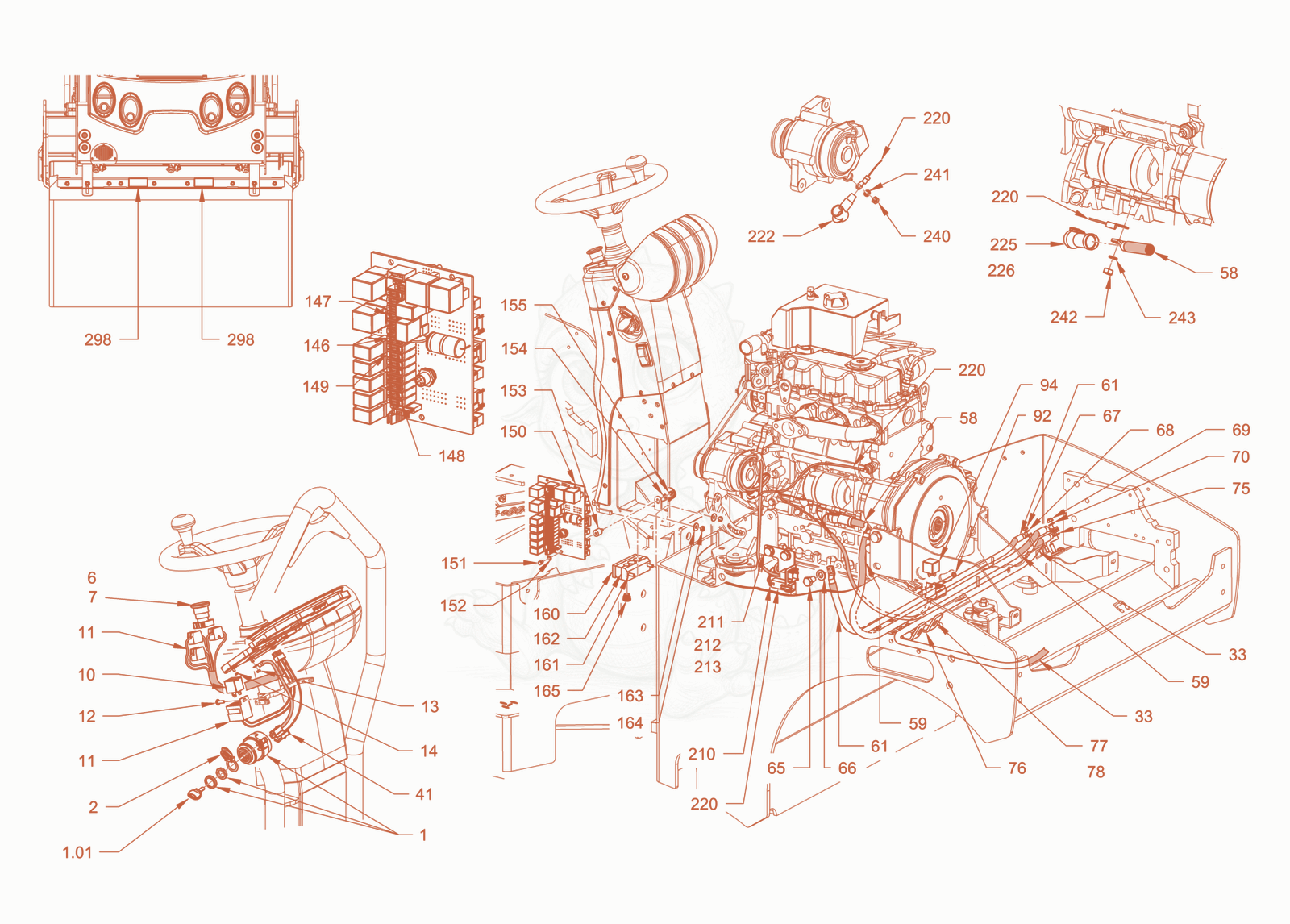Exploded parts diagram of the electrical system of a Wacker Neuson RD24-100OUS, with numbered balloons