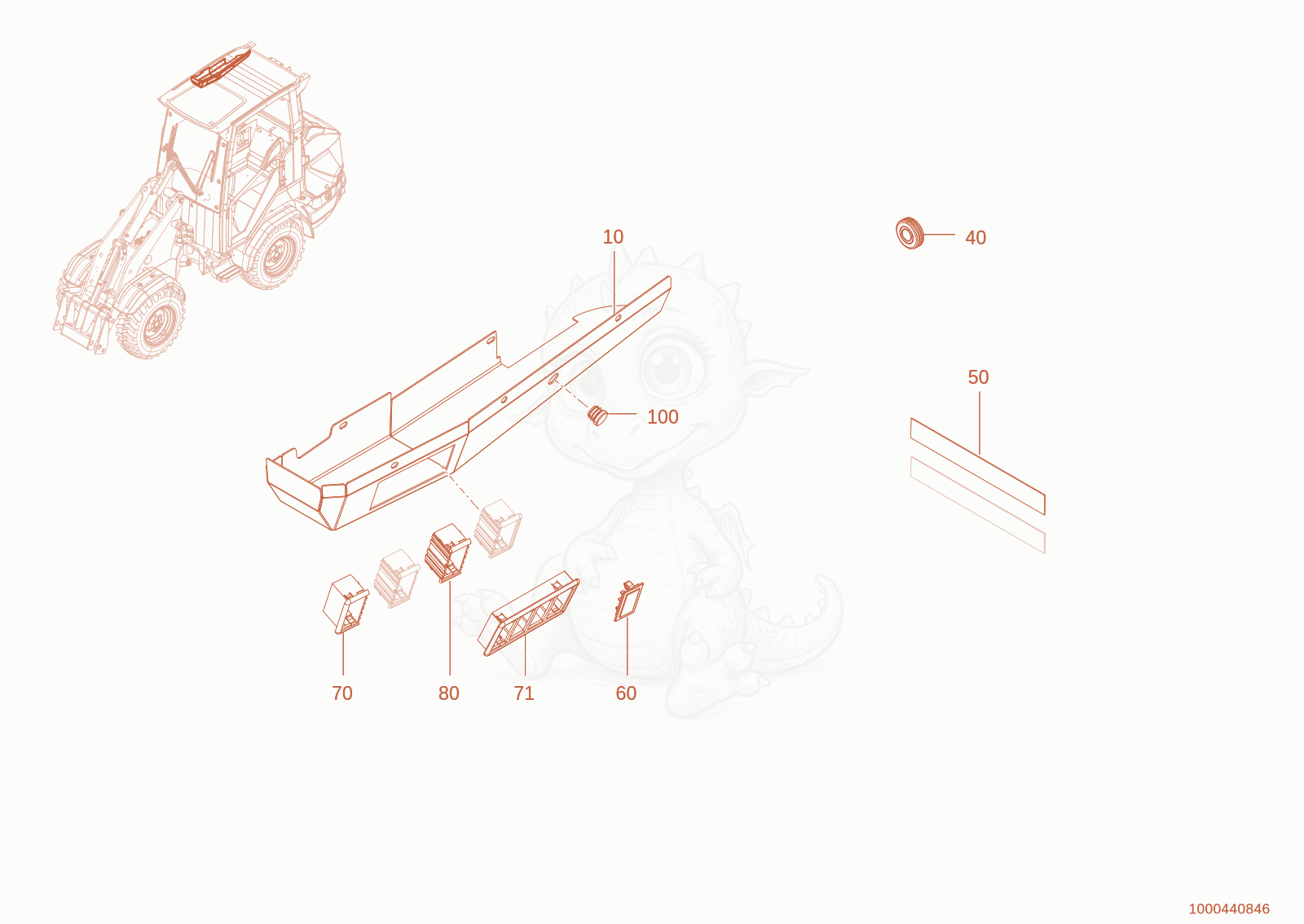 Exploded parts diagram of the roof trim of a Wacker Neuson WL28(A01-01), with numbered balloons