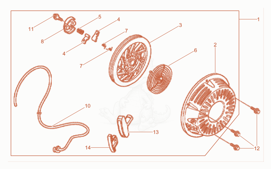 Exploded parts diagram of the Starter of a Wacker Neuson GV5000A, with numbered balloons