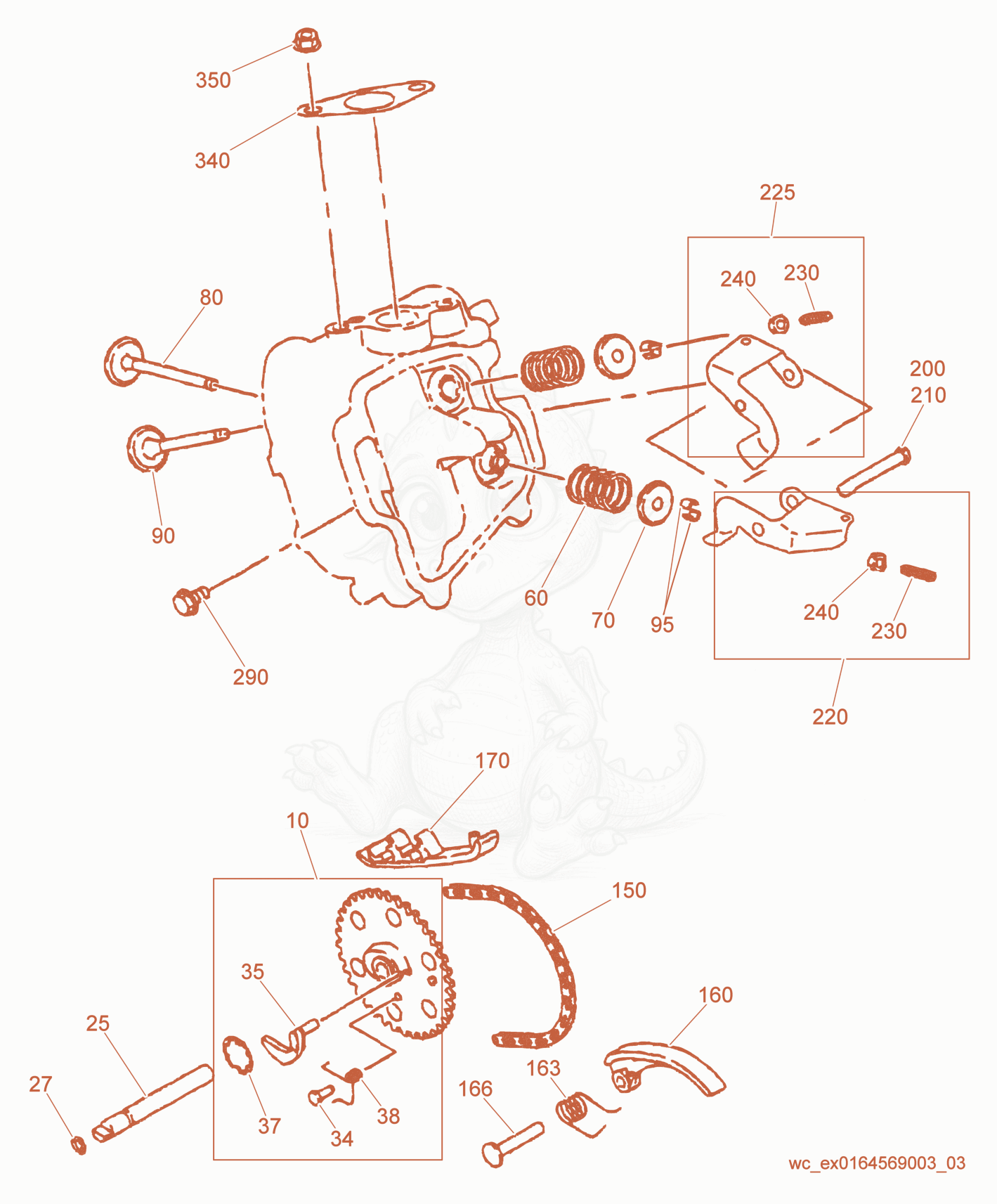 Despiece del Intake/Exhaust de una máquina Wacker Neuson GP4000, con globos numerados