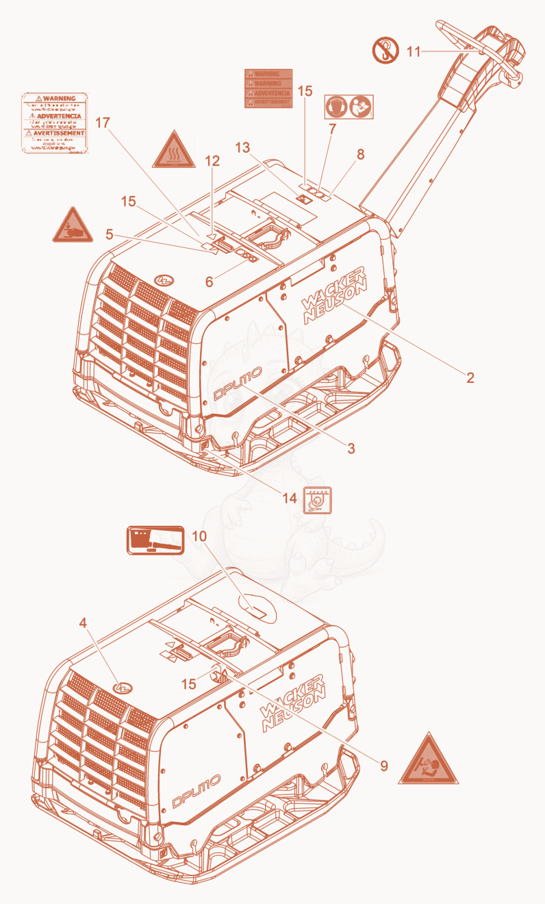 Exploded parts diagram of the Labels of a Wacker Neuson DPU80LEM770, with numbered balloons