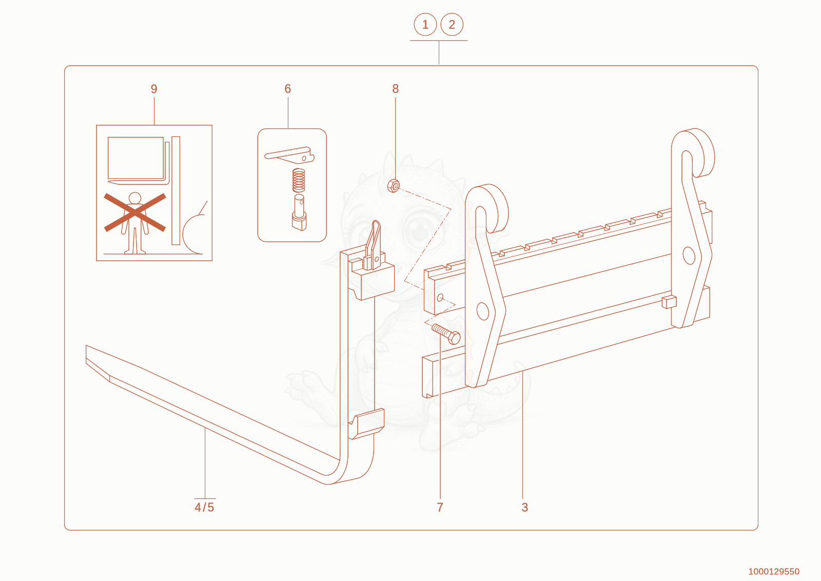 Exploded parts diagram of the Pallet forks of a Wacker Neuson 280, with numbered balloons