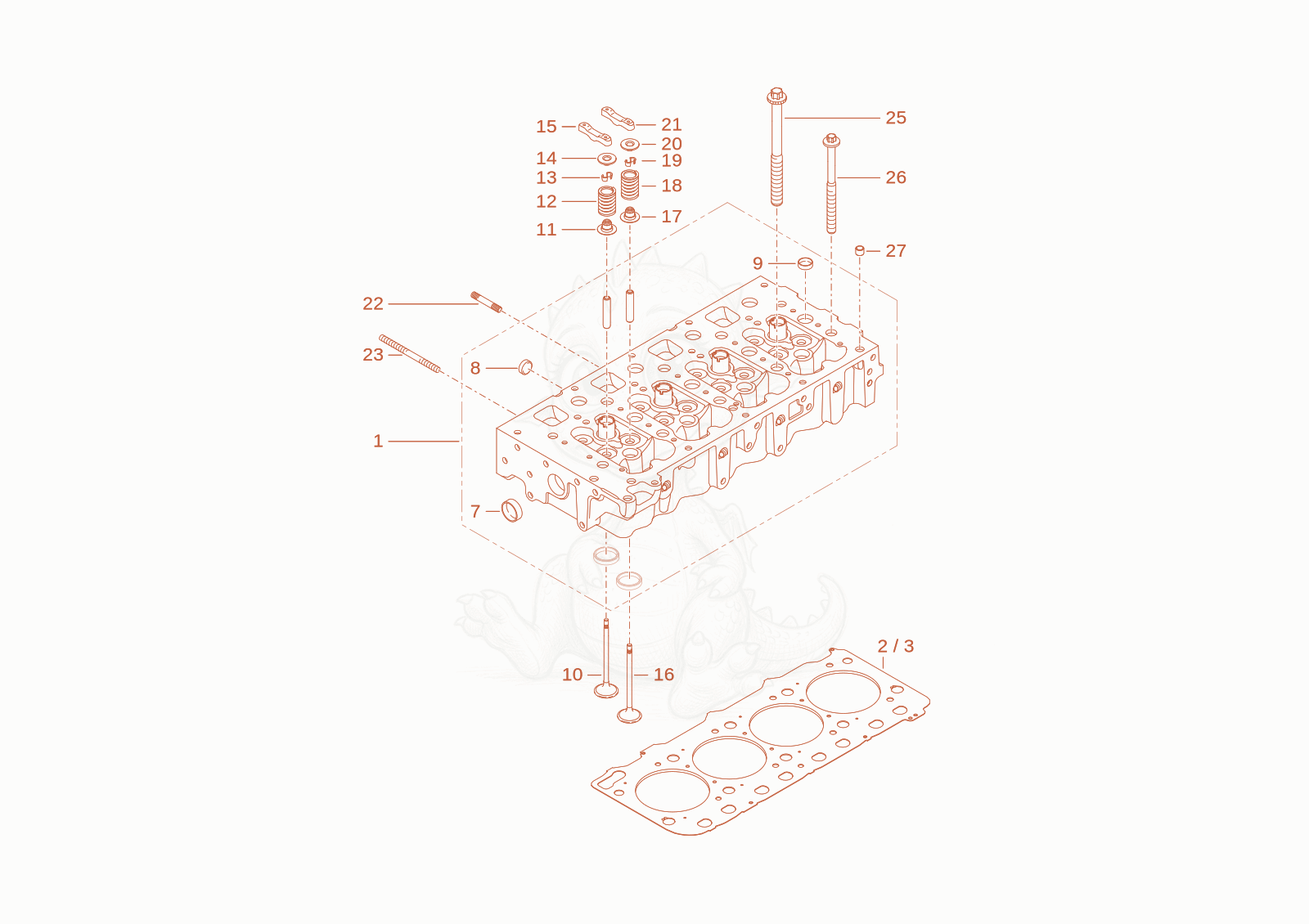 Exploded parts diagram of the cylinder head of a Wacker Neuson WL60T4F, with numbered balloons