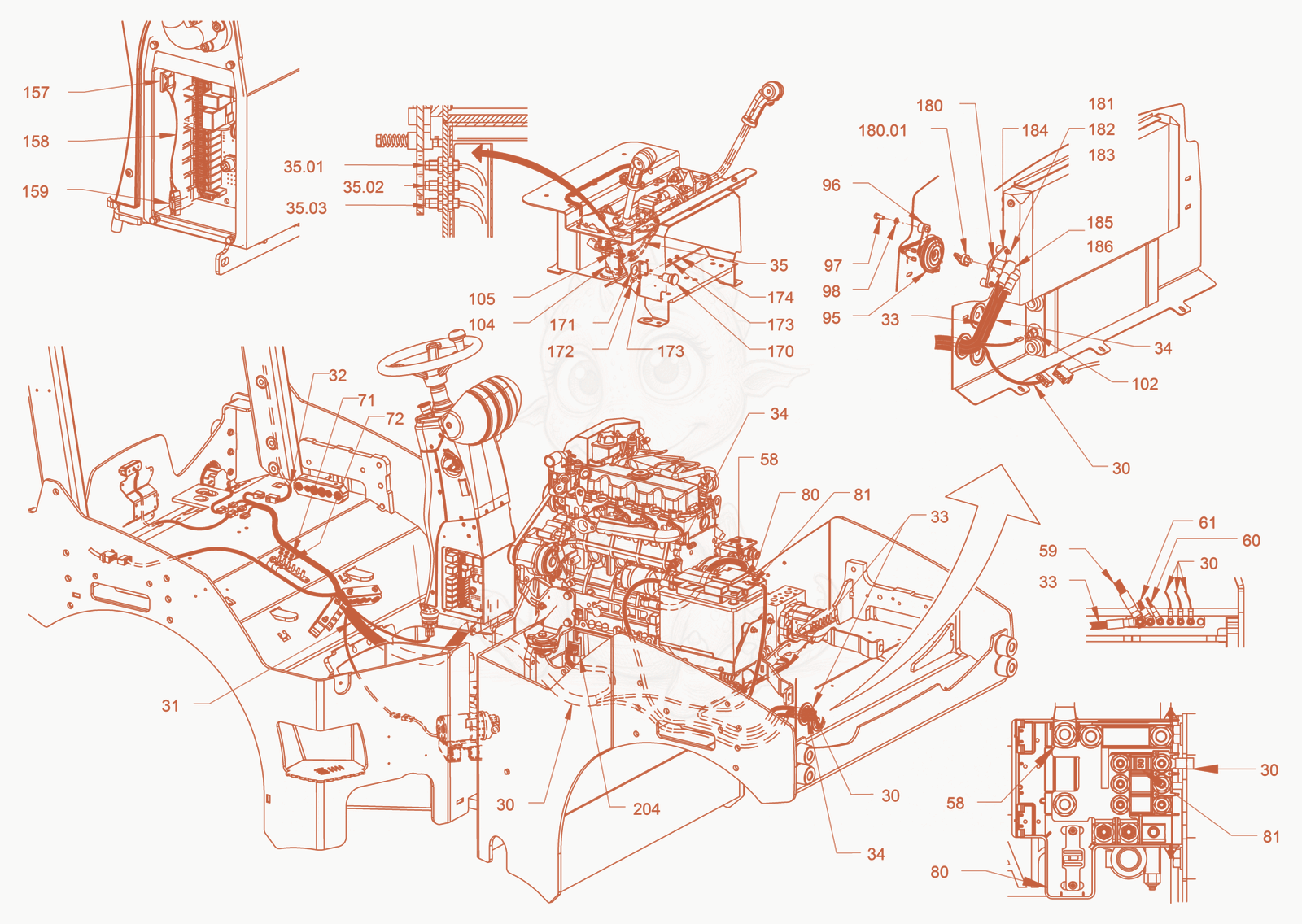Exploded parts diagram of the electrical system of a Wacker Neuson RD40-130O, with numbered balloons